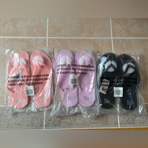 Set of Coral , Lilac and Black Flip Flops Size 9 NIP